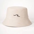 Beigefarbener Anglerhut aus Baumwolle mit Wellenbestickung für den Sonnenschutz - Einheitsgröße / Beige
