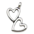 Vintage style hollow heart pendant in antique silver finish for necklaces - Double Heart Shaped (11435)