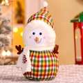 Kerst sneeuwpop knuffel met rood en groene ruitjesmuts, staand 30 cm hoog - Grote Sneeuwpop-201-Gemiddeld