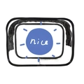 Transparent PVC makeup bag with black trim and blue 'nice' text decoration - 059-Nice Art Font