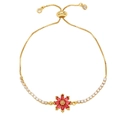 Adjustable gold daisy bracelet featuring ruby-colored zircon flower and white diamonds - Rose Red
