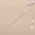 Elegant silver metal hair pin with purple floral beads and white tassel details - Purple Glaze