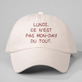Roze katoenen honkbalpet met geborduurde tekst Lundi Ce N'est Pas Mon-Day - Eén maat / Wit