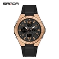 Sanda sports watch with rose gold case, black silicone strap and dual digital-analog display - 6062 Black Rose Gold Women's