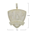 Golden hip hop shield pendant with ABP zircon letters and dimension measurements - n834 Gold (with 60cm Chain)