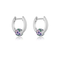 S925 silver hoop earrings featuring a micro-pave multi-color zircon spherical pendant - 925 Silver / Platinum Plated [Rainbow Zirconia]