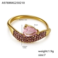 18k gold plated stainless steel ring featuring a pear-cut pink zircon and pavé setting - US 7 / Gold Pink Zirconia