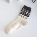 Winter wool knit socks with retro Fair Isle snowflake pattern in creamy white and brown - 9064 Dark Coffee Snowflake
