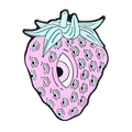 Pink and blue strawberry enamel pin with surrealistic eyeball pattern and metal trim - Multi-Eye Strawberry (XZ6849)