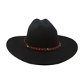 Classic black wide-brim western cowboy hat featuring a brown leather band and silver stars - One Size / Black