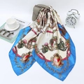 Blue and cream carriage chain print satin silk scarf draped over a leather bag - 90*90cm / Sky Blue