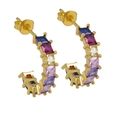 Boucles d'oreilles créoles dorées en C avec zircons cubiques carrés colorés - Boucles d'oreilles demi-lune
