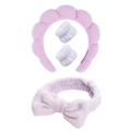 Pink sponge spa headband with white wristbands for skincare and makeup routines - Purple Series Set (4#) / Set of 4