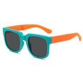 Foldable square kids sunglasses in matte teal and orange with anti-UV dark grey lenses - Green Frame Grey Lens