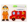 Educational 3D wooden puzzle set featuring a firefighter and red fire truck for toddlers - Firefighter 2-in-1