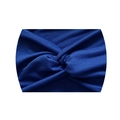 Elastic wide yoga headband in navy blue with a stylish twisted knot design for women - Sapphire Blue