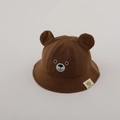 Detailed view of brown baby bucket hat featuring cute bear ears and cotton fabric texture - 50cm / Brown