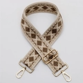 Ethnic embroidery wide purse strap with beige and brown geometric patterns and gold clips - No. 450 / Silver Hook