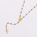 Collana rosario dorata con perle nere, medaglia della Madonna di Guadalupe e ciondolo a croce - Nero