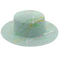 Artistic paint splatter mint green straw boater hat with flat top and wide brim - One Size [Boater Straw Hat] / Graffiti (Mint Green)