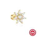 S925 sterling silver gold stud earring featuring star flower shape with white zircon - Gold #6 (Octagonal Star Flower)