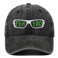Casquette en denim noir délavé avec lunettes blanches et broderie FERXXO verte - Noir