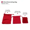 Three sizes of red velvet drawstring jewelry pouches in small, medium, and large sizes - Drawstring Style / 7*9cm / Red