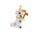 Pendentif chaussette de Noël doré avec émail blanc et pierres de zircone colorées - Chaussette de Noël Blanche