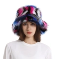 Détails du bob en fausse fourrure patchwork rose, bleu, noir et blanc pour femme - Blanc Bleu Royal Multicolore