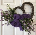 Heart-shaped rattan wreath with purple lavender flowers and burlap bow on a white door - 45CM (Hand-rolled Flower Version)