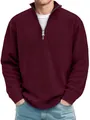 Detail of burgundy corduroy polo shirt featuring a vertical ribbed texture and half-zip collar - Burgundy