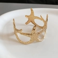 Textured gold starfish cuff bracelet featuring a unique metallic crinkle finish - Hammered Starfish Design (7#)