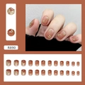 Uñas postizas cuadradas cortas con degradado marrón, mariposa dorada y patrones de brillo - R890 Mariposa con Brillo Fino (Versión Pegamento)