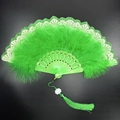 Vibrant green feather folding fan with delicate lace edges and decorative tassel - Bronzing Feather Fan Green