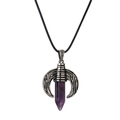 Collana con prisma esagonale di ametista e ciondolo a mezzaluna d'argento su cordino nero - Ametista