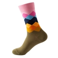 Mid-calf argyle socks with pink ribbed cuffs and olive green knit fabric - No. 161 Patchwork Argyle