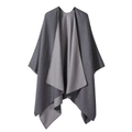 Gray reversible striped poncho cape for women with elegant two-tone double-sided finish - TR Reversible Solid-Gray