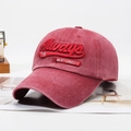 Distressed red washed cotton baseball cap with 3D New York embroidery and vintage look - Adjustable / Burgundy