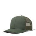 Dark green mesh trucker hat for men featuring a curved brim and breathable back panels - Adjustable / Dark Olive + Dark Olive Mesh