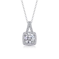 925 silver moissanite halo necklace with a round center stone on white background - Square Halo Necklace Style (P13517) - 2ct + GRA Certificate