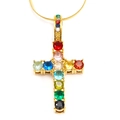 Detail of gold titanium cross pendant with colorful zircon stones on thin chain - Gold Colorful Gemstone