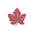 Exquisite maple leaf brooch with pink crystals and high-end golden finish - Pink (More Rhinestones)