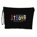 Dettaglio della borsa in lino impermeabile con stampa 'STRONG' colorata e cinturino nero - Stile Strong Never Give Up (xy-002-03) / 17*25cm Con Fettuccia