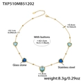 Detailansicht der 18k vergoldeten Edelstahl Herzkette mit Glasstein und Maßangaben - Mischblaue Strass-Halskette (TXP510) / 42+5cm / Gold