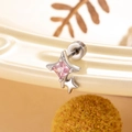 Silver titanium steel stud earring featuring a star shape with pink gemstone inlay - Pink (Single Piece)