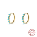 Orecchini a cerchio classici in argento 925 placcato oro con cinque pietre turchesi blu - Argento 925 / Stile Cerchio con Cinque Pietre di Turchese Blu / Oro