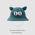 Detail of baby bucket hat with 3D cat ears and cartoon eye embroidery for outdoor shade - 48-50cm (2-4 Years) / Dark Green