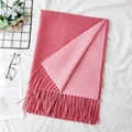 Dual-sided pink cashmere-like scarf with tassels, styled on a decorative white layout - 21# Sakura Pink