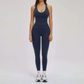 Dark blue yoga set with halter neck sports bra and high-waisted leggings for workout - S / Vest 1 + Pants — Badge Blue