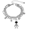 Detail of layered stainless steel bracelet featuring astronaut charm and bead chain - Style 14-Astronaut